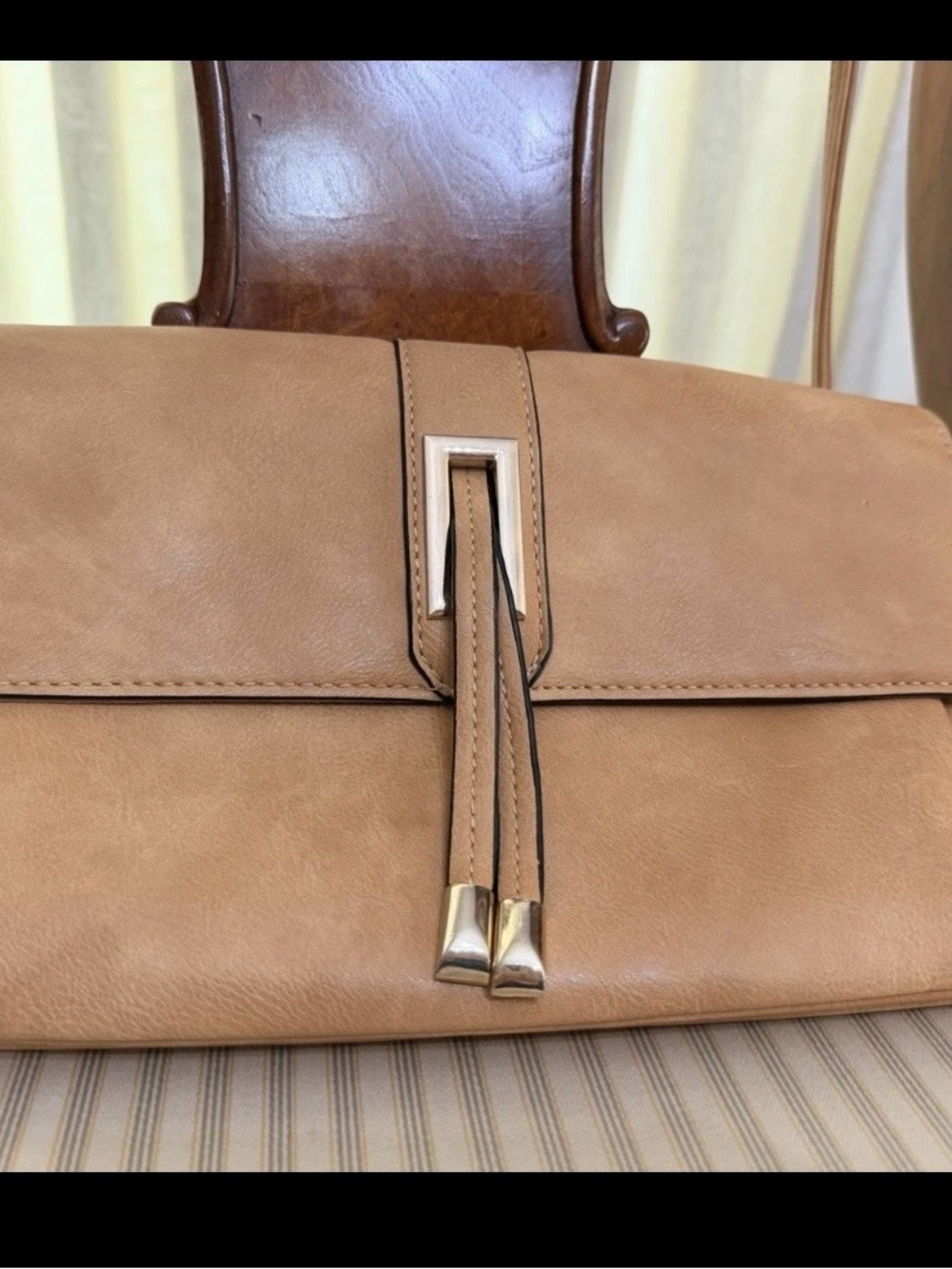 Diophy Los Angeles Tan Leather Tassel-Accent Women's bag